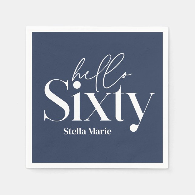 Modern minimal typography navy blue 60th birthday napkin (Front)