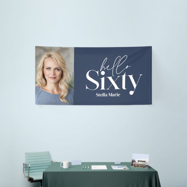 Modern minimal typography photo 60th birthday banner (Tradeshow)