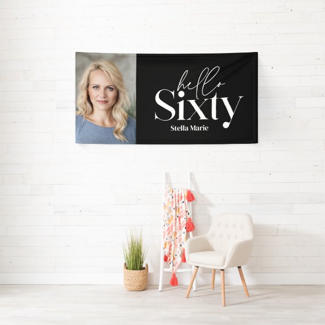 Modern minimal typography photo 60th birthday banner (Insitu)