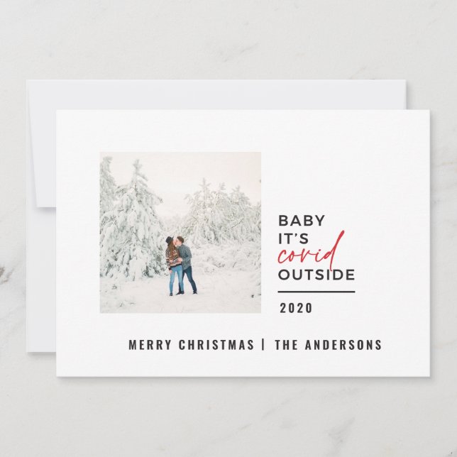 Modern minimal typography photo baby its covid holiday card (Front)