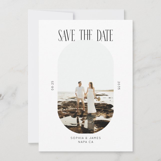 Modern Minimal Typography Photo Oval  Save The Date (Front)