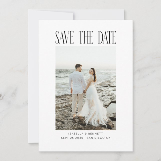 Modern Minimal Typography Photo  Save The Date (Front)
