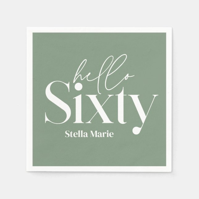 Modern minimal typography sage green 60th birthday napkin (Front)