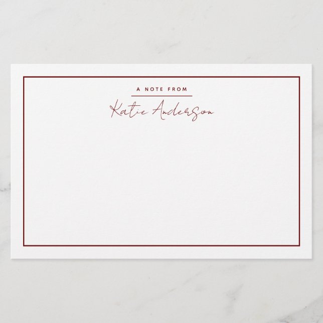 Modern Minimal Typography Script Maroon Stationery (Front)