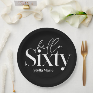 Modern minimal typography simple 60th birthday paper plate