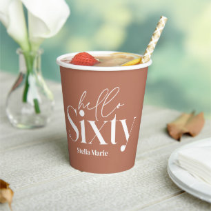 Modern minimal typography terracotta 60th birthday paper cups