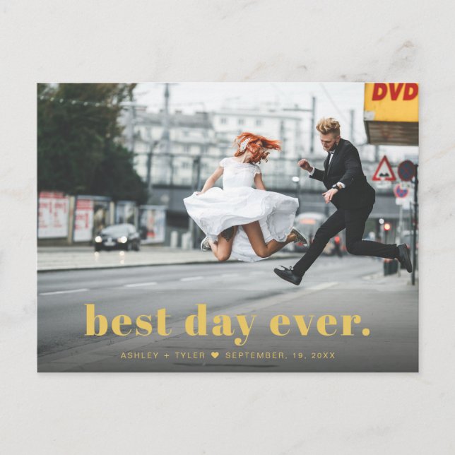 Modern Minimal Typography Wedding Photo Thank You Postcard (Front)