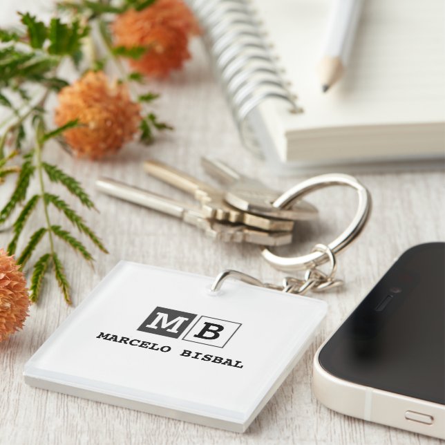 Modern Minimal Typography White Paper Square Keychain (Front Right)