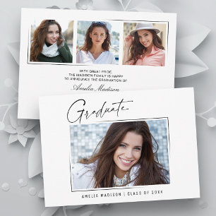 Modern Minimal Unique Ink Script Graduate 4 Photo Announcement