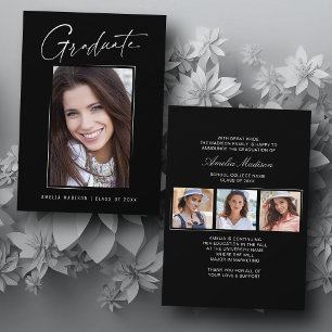 Modern Minimal Unique Ink Script Graduate 4 Photo Announcement