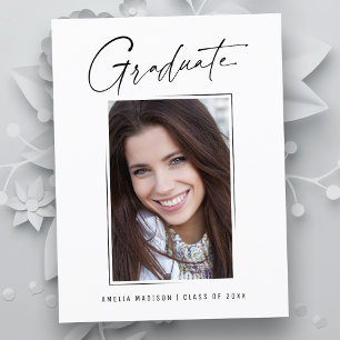 Modern Minimal Unique Ink Script Graduate Photo Postcard