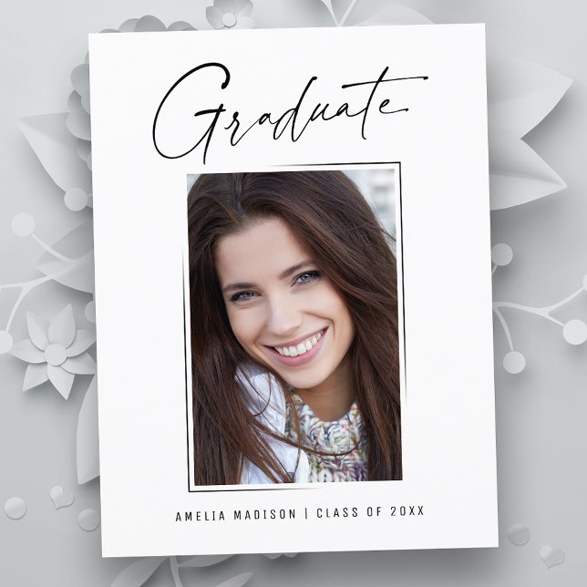 Modern Minimal Unique Ink Script Graduate Photo Postcard (Creator Uploaded)