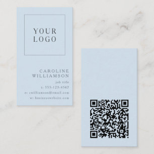 Modern Minimal Vertical Logo QR Code Soft Blue Business Card