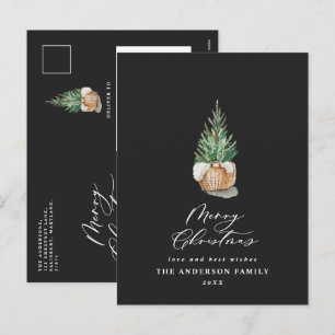 Modern minimal watercolor merry Christmas tree Hol Holiday Postcard