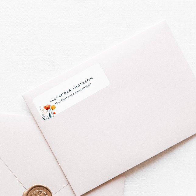 Modern Minimal Watercolor Orange Wildflowers (Modern Minimal Watercolor Orange Wildflowers Return Address Label)