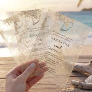 Modern Minimal Watercolor Oyster Beach Wedding Acrylic Invitations