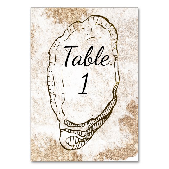 Modern Minimal Watercolor Oyster Double Sided Table Number (Front)