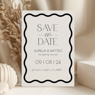 Modern Minimal Wavy Scallop Border Save the Date Invitation