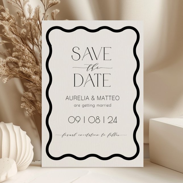 Modern Minimal Wavy Scallop Border Save the Date Invitation (Creator Uploaded)