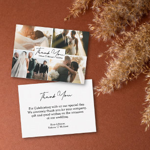 Modern Minimal Wedding 4 Photo Collage Thank You Card