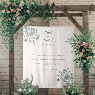 Modern Minimal Wedding Backdrop Floral Wildflower Tapestry