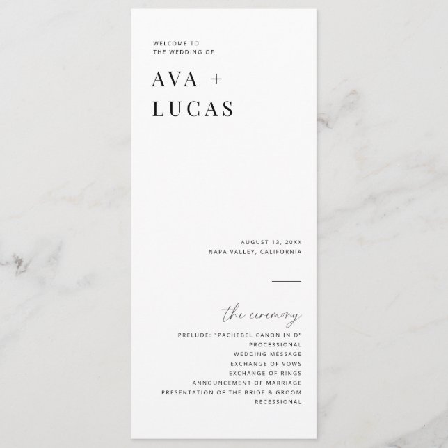 Modern Minimal Wedding Ceremony Order of Service Program (Front)