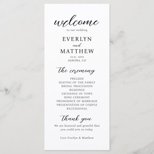 Modern Minimal Wedding Ceremony Program (Front)