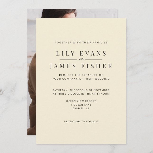 Modern Minimal Wedding Invitation Photo on Back (Front/Back)