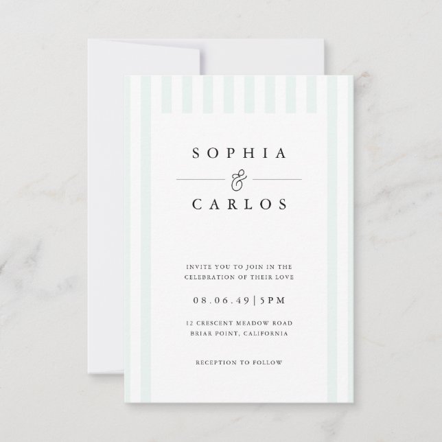 Modern Minimal Wedding Invitation with  Stripe (Front)
