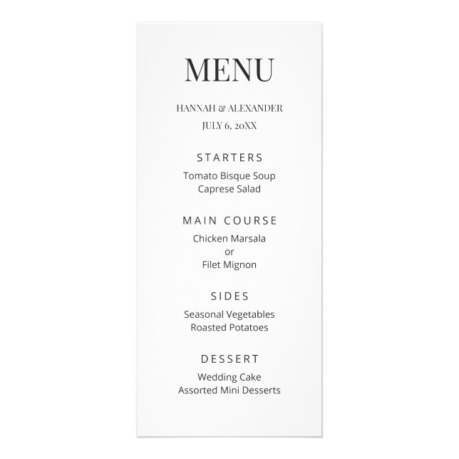 Modern Minimal Wedding Menu (Devant)