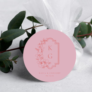 Modern Minimal Wedding Monogram Classic Round Sticker