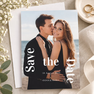 Modern Minimal Wedding Photo Overlay Bold Script Save The Date