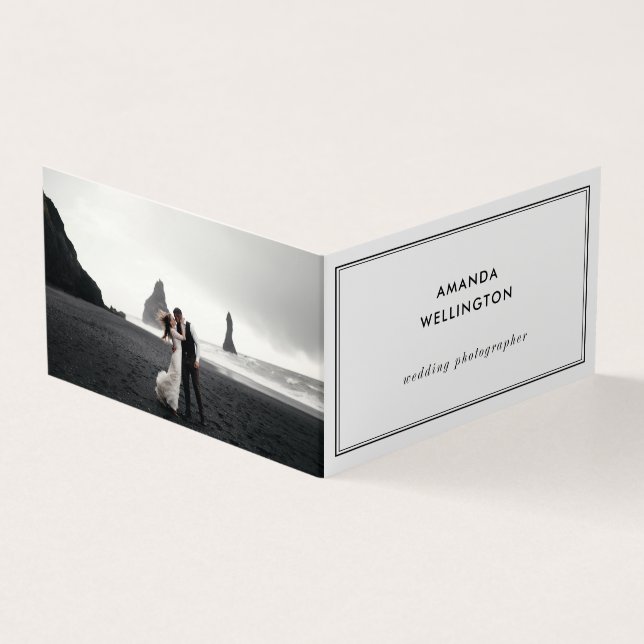 Modern Minimal Wedding Photographer Photo Folded Business Card (Outside)