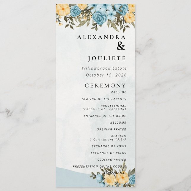 Modern Minimal Wedding Program Order Of Events (Front)