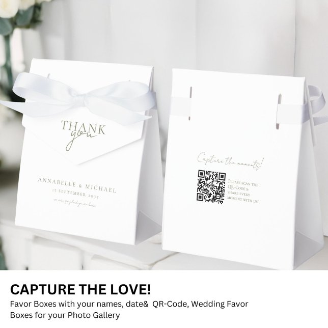 Modern, Minimal, Wedding QR Code Photo Sharing Favor Box (Modern, Minimal, Wedding QR Code Photo Sharing Favor Boxes with your names and date.)
