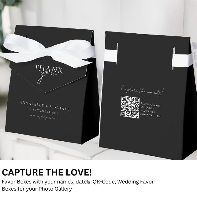 Modern, Minimal, Wedding QR Code Photo Sharing Favor Box (Modern, Minimal, Wedding QR Code Photo Sharing Favor Boxes with your names and date.)