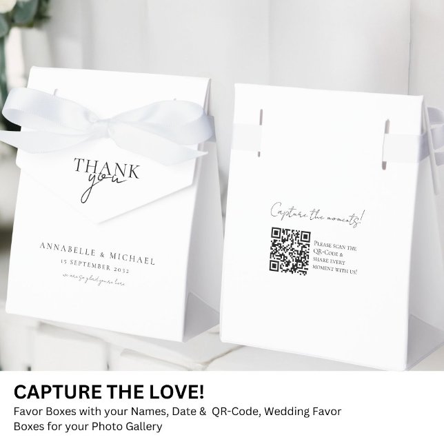 Modern, Minimal, Wedding QR Code Photo Sharing Favor Box (Modern, Minimal, Wedding QR Code Photo Sharing Favor Boxes with your names and date.)
