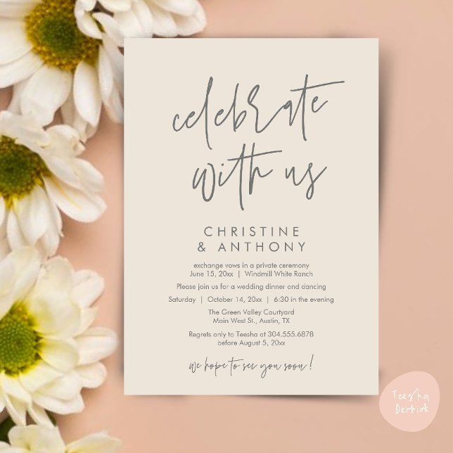 Modern Minimal Wedding Reception Dinner Invitation (Modern Minimal Wedding Reception Dinner Lunch Brunch Invitation Card in cream and grey)
