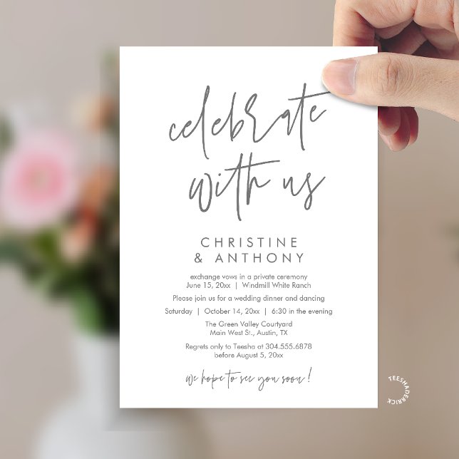 Modern Minimal Wedding Reception Dinner Invitation (Modern Minimal Wedding Reception Dinner Lunch Brunch Invitation Card in dark grey)