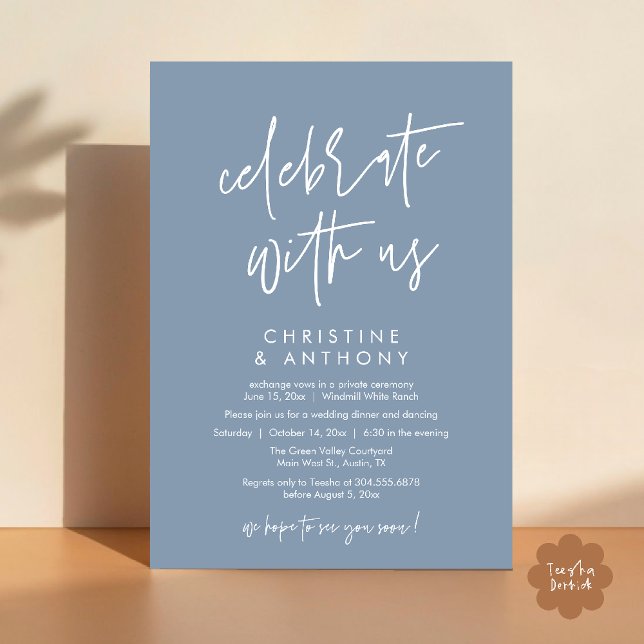 Modern Minimal Wedding Reception Dinner Invitation (Modern Minimal Wedding Reception Dinner Lunch Brunch Invitation Card in Dusty blue)