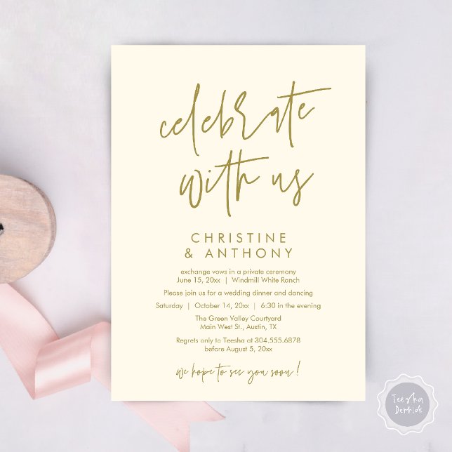 Modern Minimal Wedding Reception Dinner Invitation (Modern Minimal Wedding Reception Dinner Lunch Brunch Invitation Card in yellow gold)