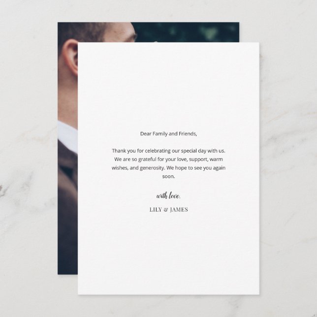 Modern Minimal Wedding Thank You Card with Photo (Front/Back)
