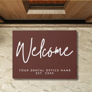 Modern Minimal Welcome Script Dental Office Brown Doormat