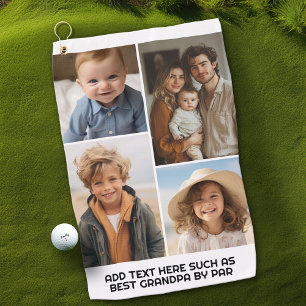 Modern Minimal White 4 Photo Collage - Chunky Text Golf Towel