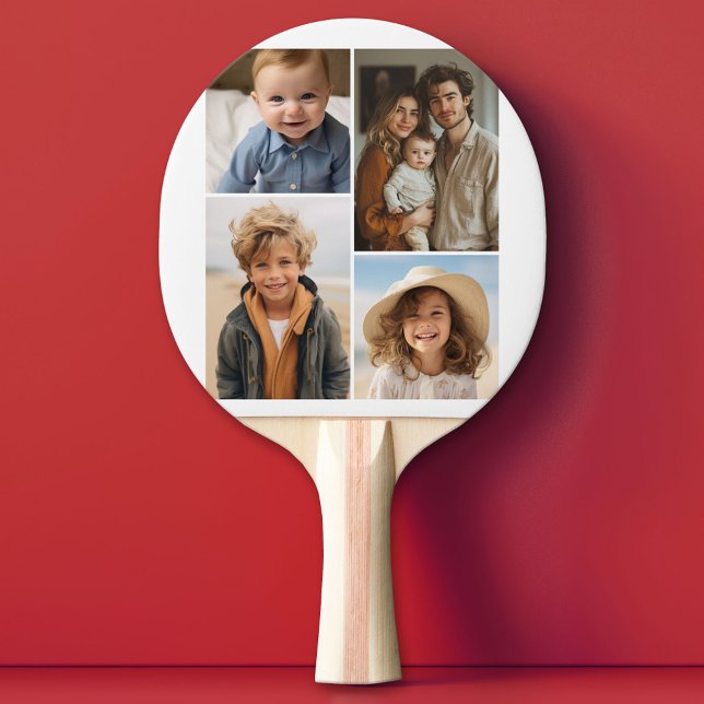 Modern Minimal White 4 Photo Collage - Chunky Text Ping Pong Paddle (Custom Pink Pong Paddle)