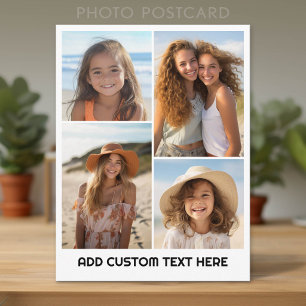 Modern Minimal White 4 Photo Collage - Chunky Text Postcard