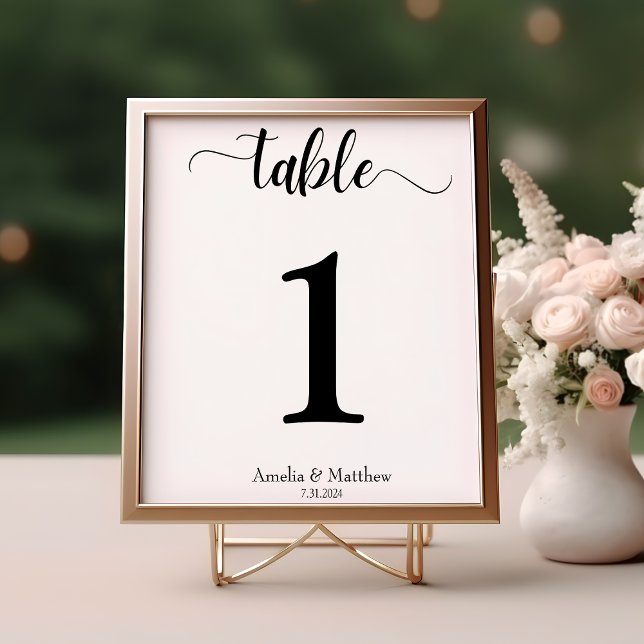 Modern Minimal White and Black Wedding Table Number (Creator Uploaded)
