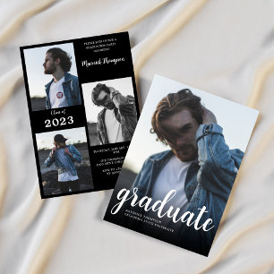 Modern Minimal White &Black Photo Graduation Party Invitation