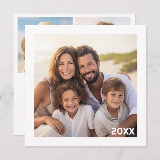 Modern, Minimal White Border with 3 Total Photos Holiday Card (Front/Back)