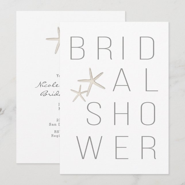 Modern Minimal White Grey Beach BRIDAL SHOWER Invitation (Front/Back)